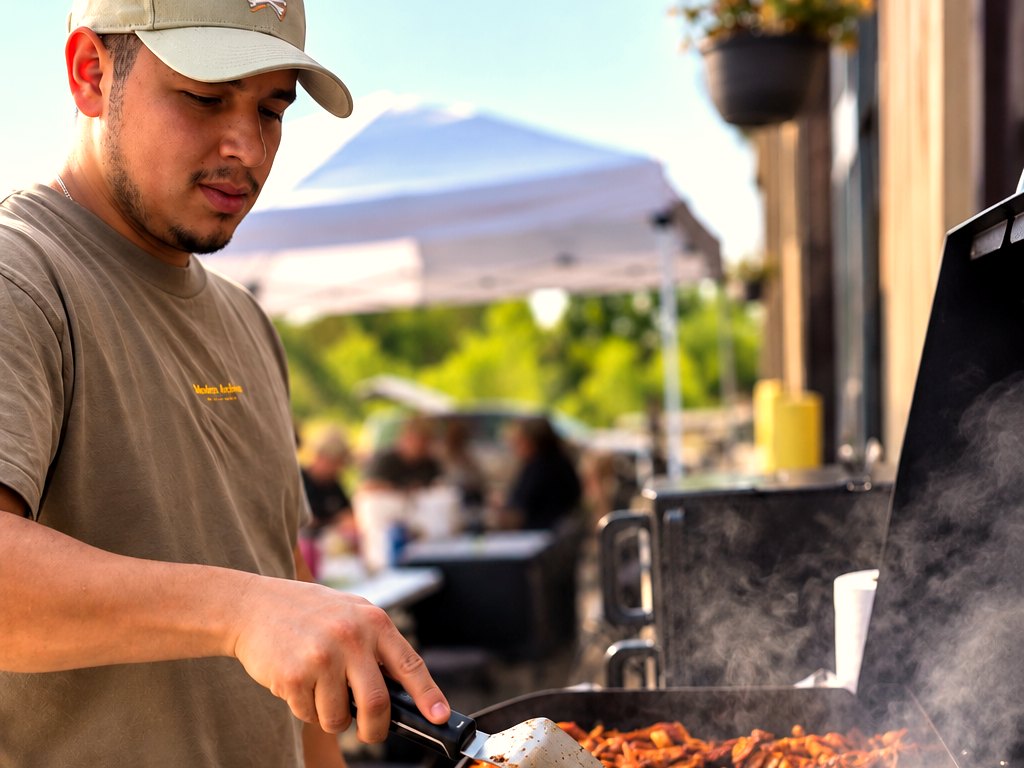 Chef Bryan cooking tacos al pastor and asada live on the griddle